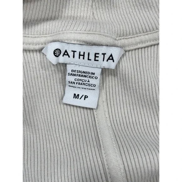 Athleta Open Front Cardigan Petite M Beige Tan Ribbed Knit Draped PM - Picture 6 of 7